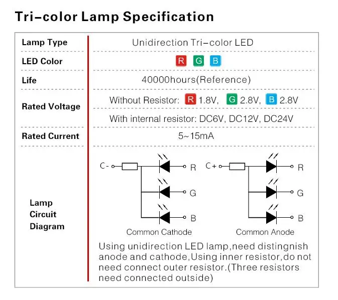 ONPOW 8mm Vandeniui signalo lemputė Butas Trijų spalvų RGB pilotas lempos 6 V, 12V, 24V LED lemputė (GQ8T-D/Y/RGB/S)