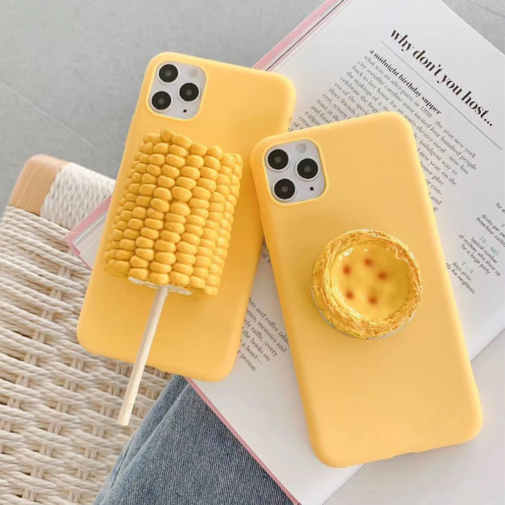 Mielas 3D Juokinga Skanus Maistas Kiaušinių Pyragas Kukurūzų GRILIS Zea mays Telefono dėklas Skirtas iPhone 11 12 Pro X XS Max XR 7 8 Plius Minkštas Silicon Cover
