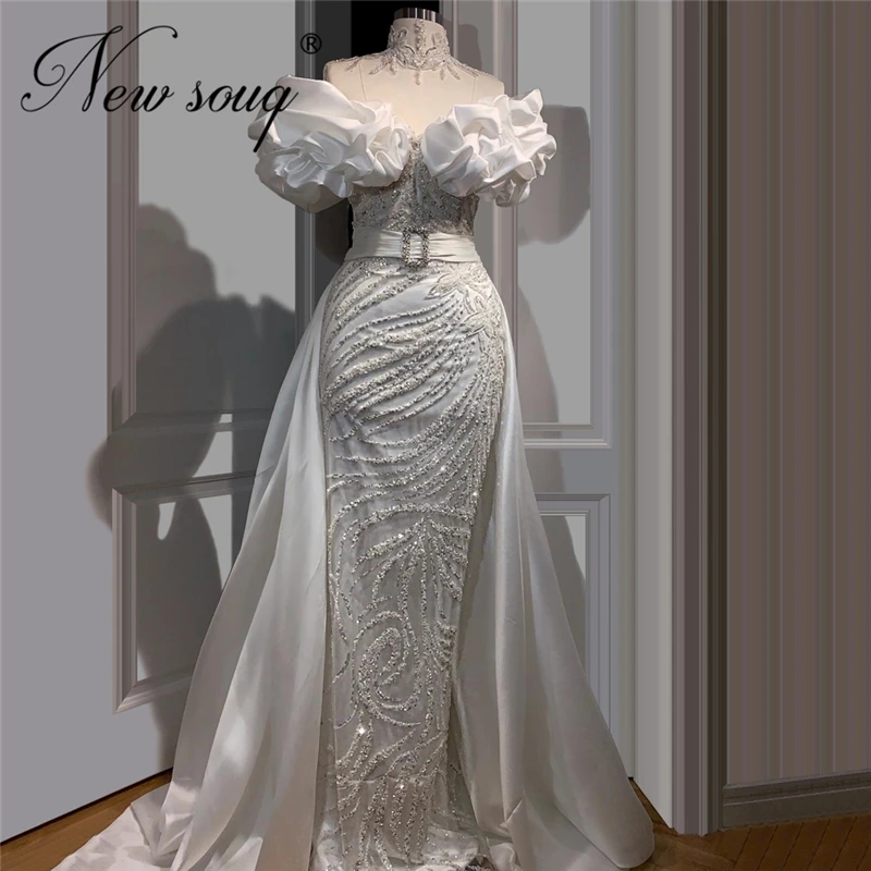 Arabų Balta Duobute Vakarinę Suknelę Kaftans Chalatas De Soiree 2020 Couture Naujas Dubajus Šalis, Chalatai Kristalų Prom Dresses Abendkleider