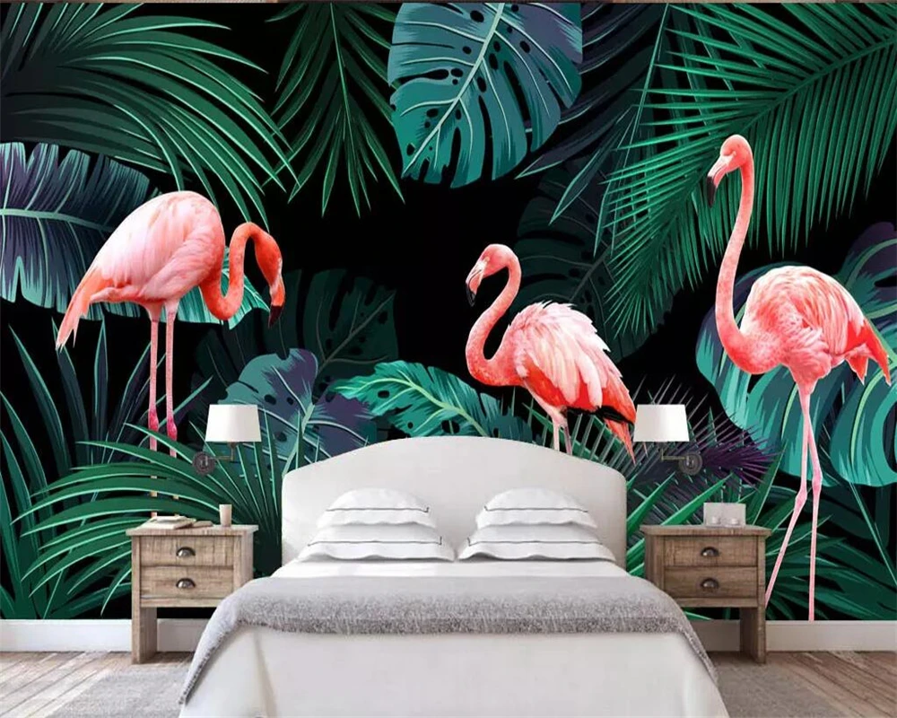 Beibehang Tapetai, freskos ranka pieštas tropinių miškų augalų flamingo fono sienos TV, sofa fono sienos 3d tapetai
