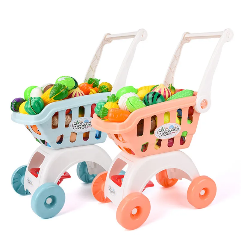 28Pcs/set Vaikai Didelių prekybos Centrų Pirkinių Krepšelį Vežimėlio Stūmimo Automobilių Žaislai Krepšelį Modeliavimas Vaisių Maisto Apsimesti Žaisti Namuose Mergaičių Žaislas
