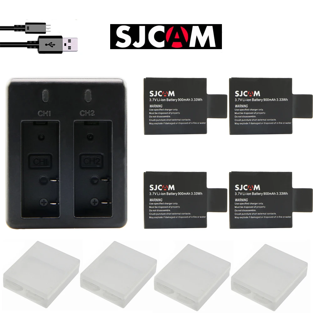 Naujas 4Pcs SJCAM sj4000 eken H9 GIT-LB101 GIT BATERIJA sj5000 sj6000 sj7000 SJ8000 SJ9000 baterija + Dual USB įkroviklis