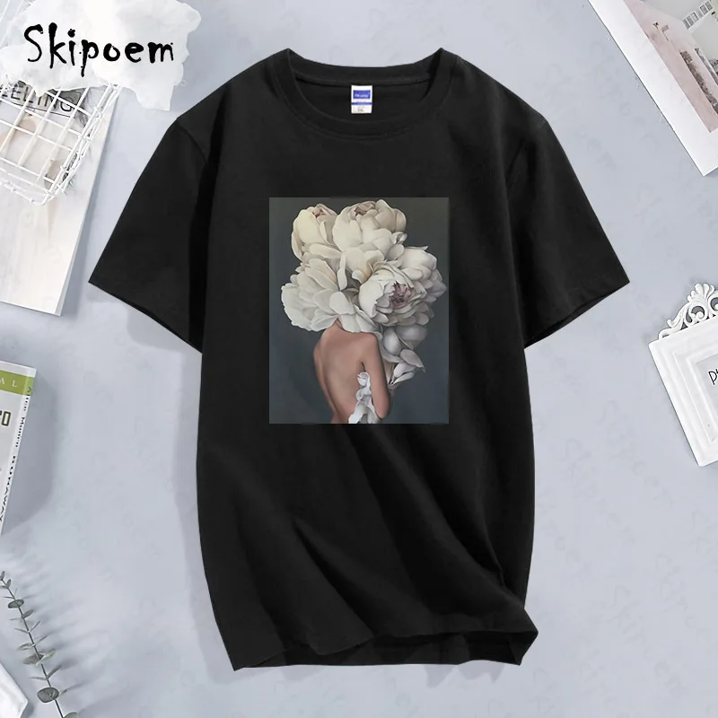 2020 m Sexy marškinėliai Su Plunksnomis Ir Gėlėmis Harajuku marškinėliai Balti Vasaros Moterų Drabužiai T-shirt Moterims, Marškinėliai, Femme Viršuje Tees