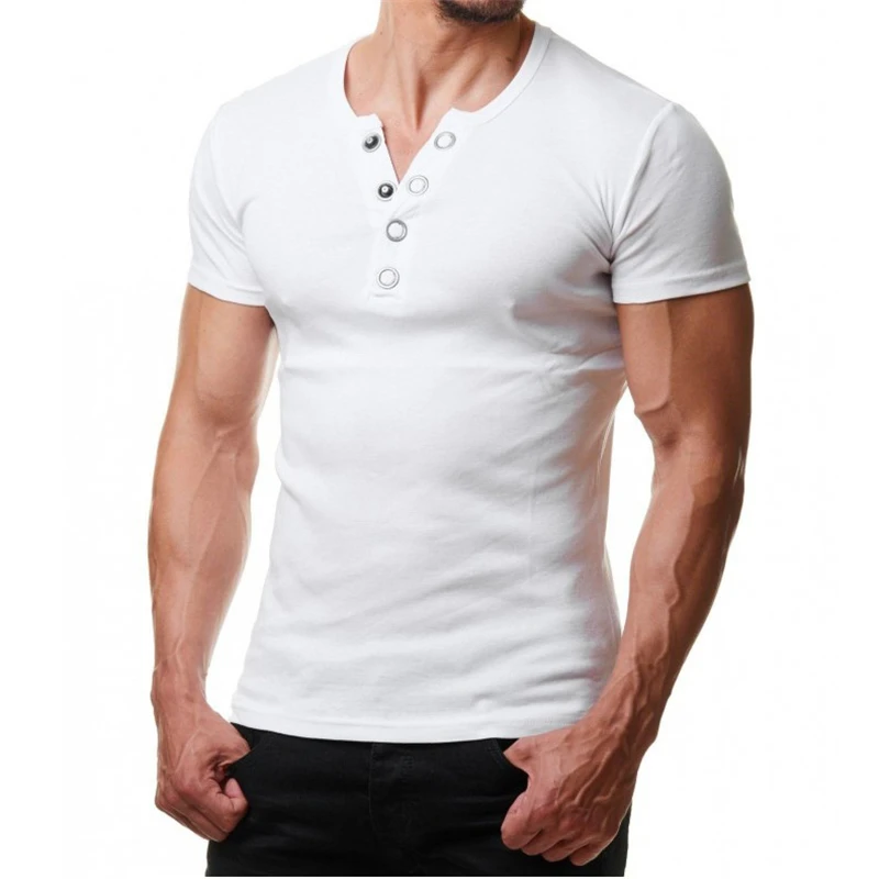 Henley Marškinėliai Vyrams 2020 Metų Vasaros Mados V-Kaklo trumpomis Rankovėmis Tee Marškinėliai Homme Atsitiktinis Slim Fit Metalo Mygtuką Dizainas Vyrai, T-marškinėliai, XXL
