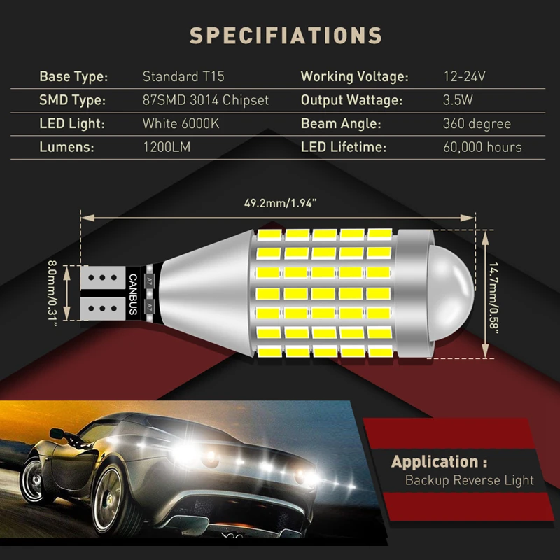 1pcs 1200LM W16W T15 LED Lemputė Canbus Automobilių Atsarginės Atbulinės Šviesos Mercedes Benz AMG CLA W203 W211 W204 W210 W124 W212 W202 W205