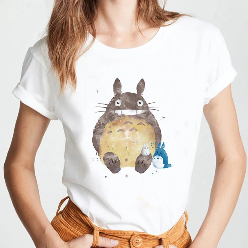 Luslos Totoro Marškinėliai Moterims Animacinių filmų Vasaros Japonijos Kawaii T-shirt Ulzzang Harajuku Drabužius Juokinga Hayao Miyazaki Viršūnes Tee Moteris