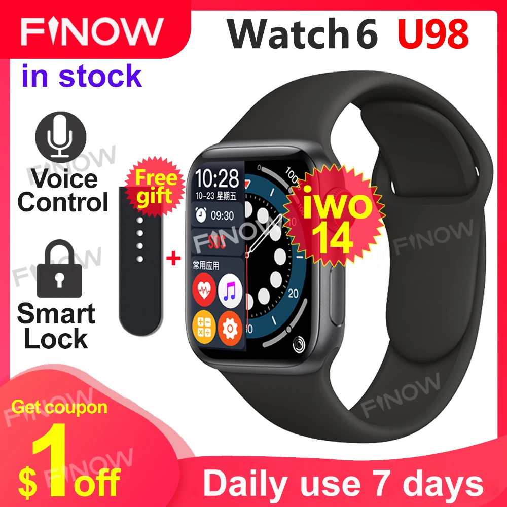 Smartwatch Iwo 14 U98 Reloj Balsu Smart Lock Ekrano BodyTemperature Smart Watch Moteris 