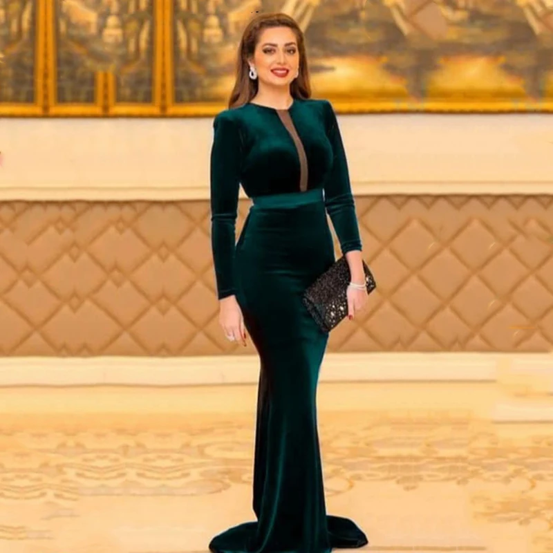 Arabų vakarines sukneles O-Kaklo Aksomo ilgomis rankovėmis Žalia Oficialų suknelė Musulmonų Dubajus Undinė Šalis Suknelės Promenadzie suknelė abiye elbise