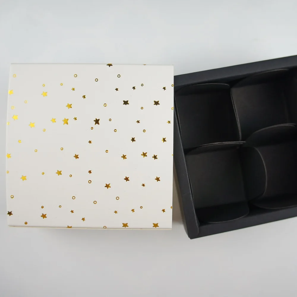 Aukštos kokybės 8.9*8.9*3.5 CM gold star modelis 10 nustatyti Šokolado Popieriaus Dėžutės valentino dienos Saldainiams, Sandėliavimo Dėžės 