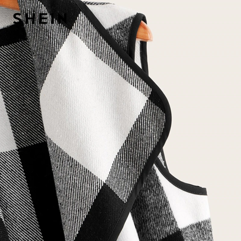 SHEIN Spalvotų Krioklys Apykaklės dryžuotas medvilnės audinys Vest Paltai Moterims Outwear 2019 M. Rudenį Rankovių Open 