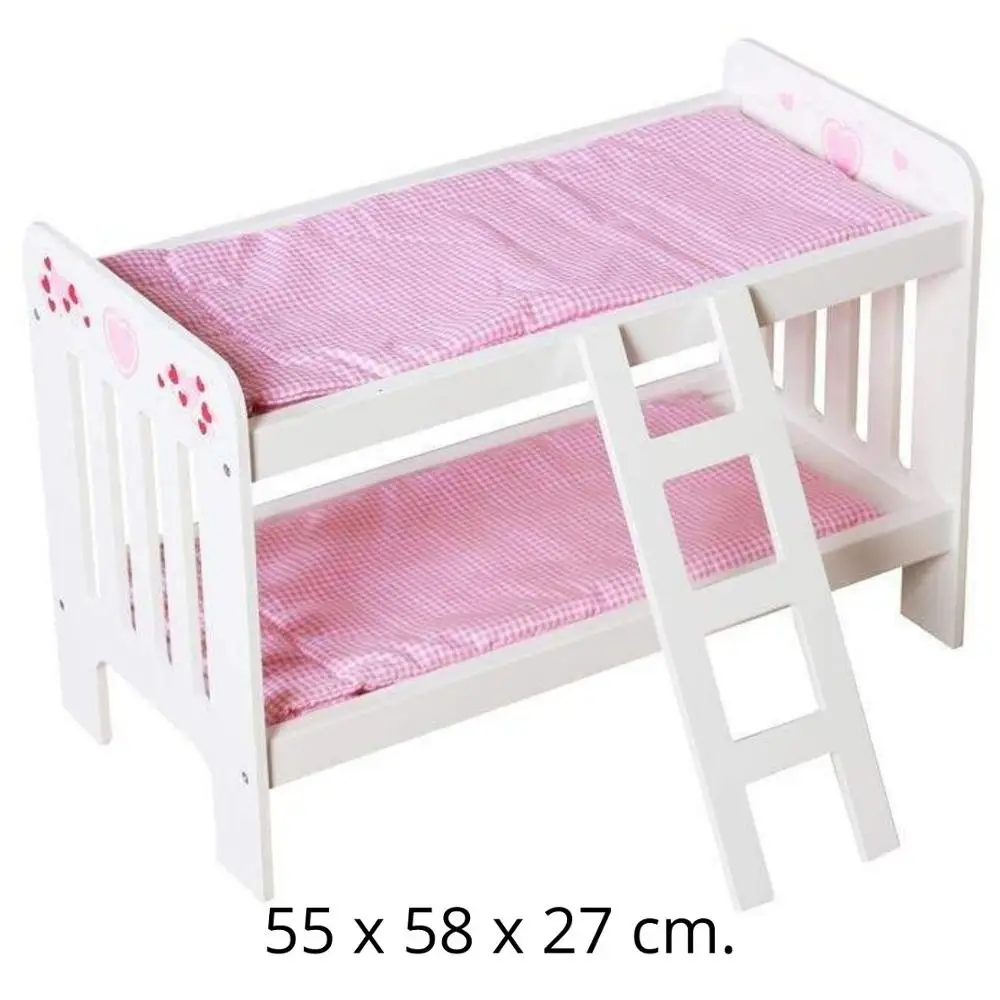 Medinės dviaukštės lovos, lovelę lėlės, su kopėčiomis ir patalynė, lovelę lėlės, dviaukštės lovos, dviaukštės lovos kūdikiams, lovelę žaislas lėlės