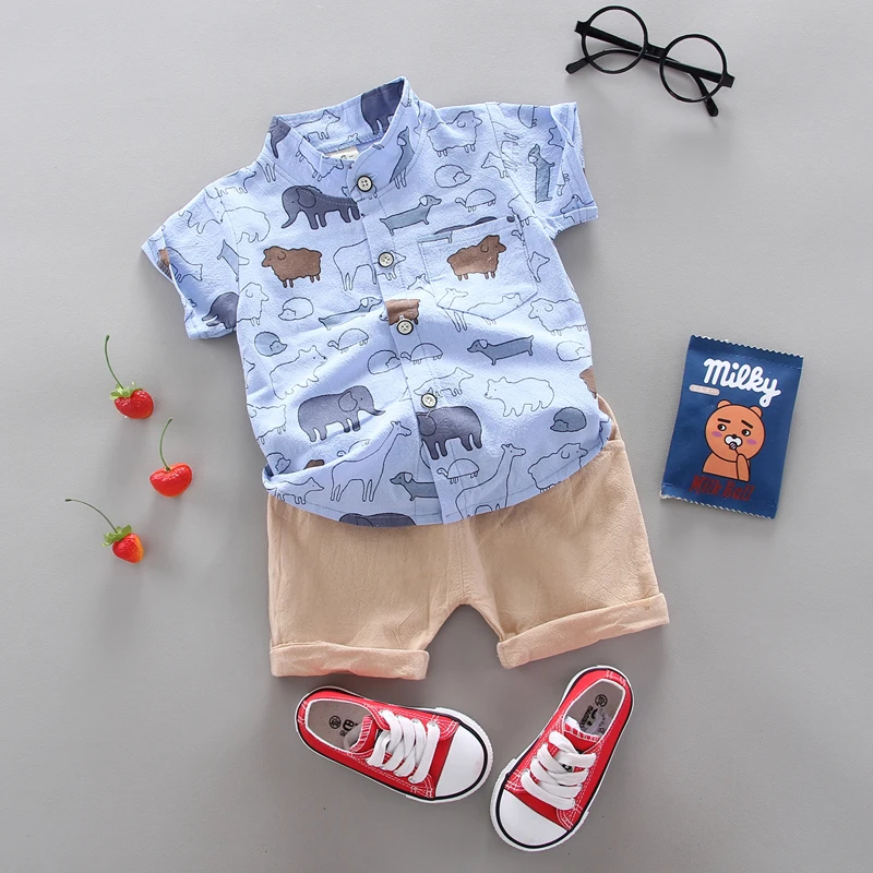 Vasaros Vaikų Drabužių Komplektai Berniukams ir mergaitėms trumpomis rankovėmis marškiniai ir Kelnės, 2 vnt. Drabužių rinkinius, vaikų drabužiai, Kūdikių