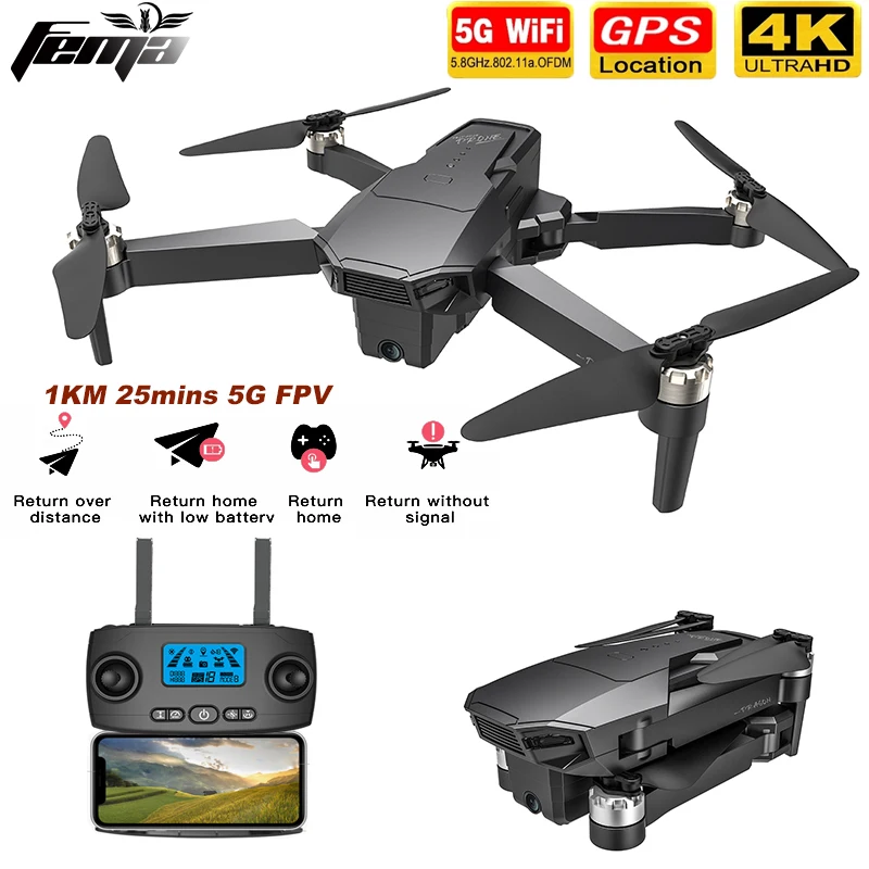 FEMA GPS Drone su 4K HD Dual Camera 25Mins 1,5 KM Ilgio Atstumą 5G Wifi FPV Brushless Quadcopter drone Profesinės VS SG906