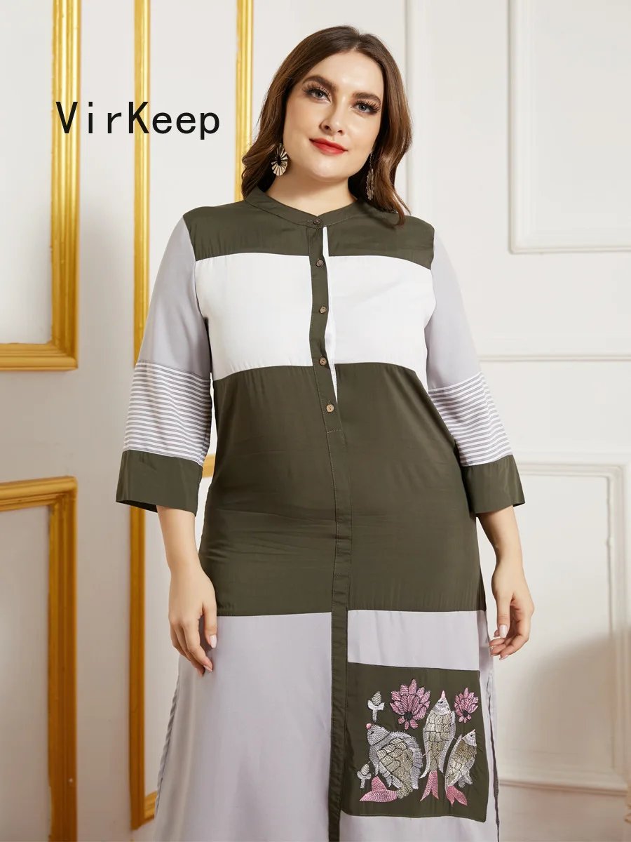 2020 moterys pavasarį, rudenį mados atsitiktinis sujungimas siuvinėjimo prarasti spausdinti maxi suknelė plius dydis arabų musulmonų apdaras naujas VKDR2470