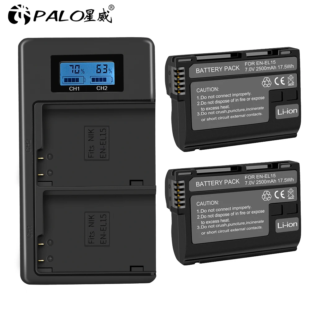 PALO 2vnt EN-EL15 Įkraunamas Baterijas+LCD Ekranas baterijos Kroviklį su USB Laidu, skirtas 