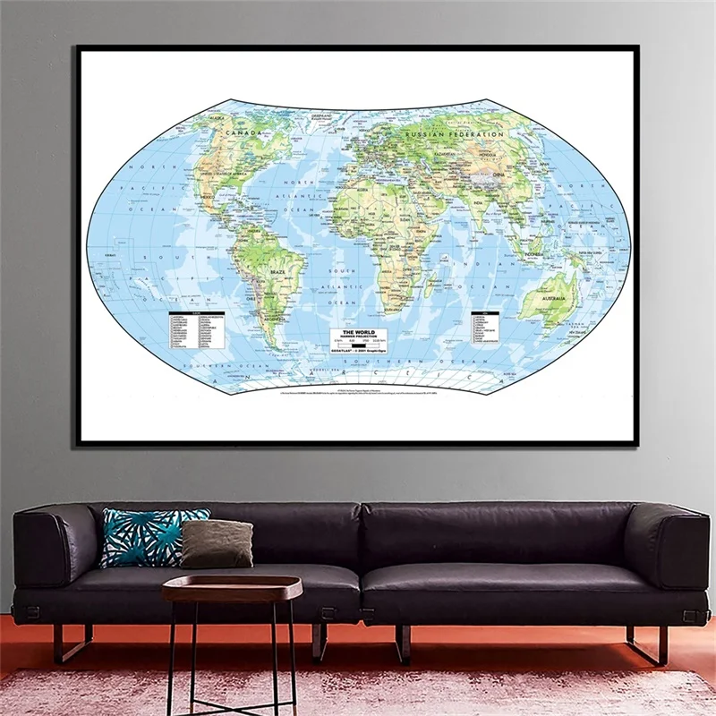 Pasaulio Žemėlapyje Siena Lipdukas 225*150cm Jokio blukimo Didelis Pasaulio Žemėlapis, Be Nacionalinės Vėliavos Drobės Plakatas, Kultūros ir Švietimo