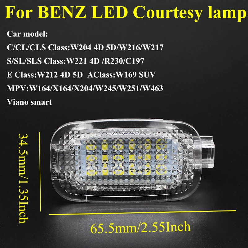 2vnt LED Mandagumo Pagal Durų Kojoms Bagažo Tuštybės Veidrodis Šviesos Benz W204 W216 W212 C207 X204 GLK W221 R230