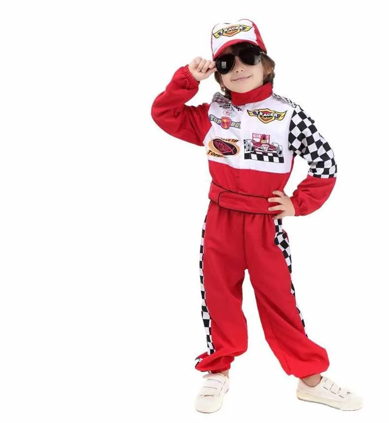 Vaikai Berniukai Helovinas Lenktynininkas Cosplay Raudona Lenktynių Automobilio Vairuotojas Vienodas Vaikų lenktynininkas Kostiumas Fancy Dress Maskuotis Kostiumas