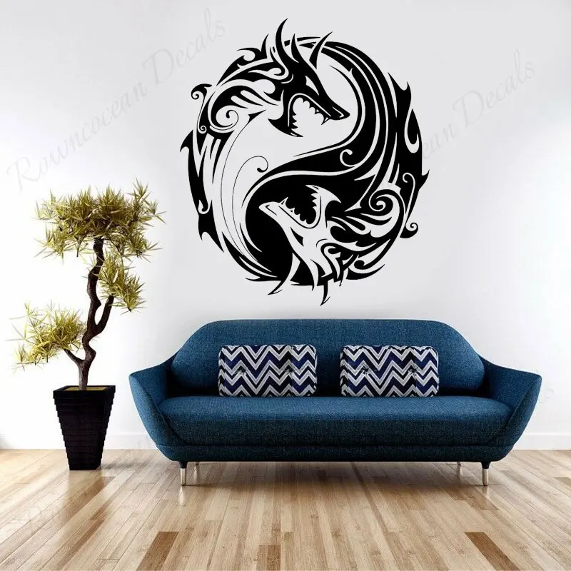 Yin Yang Dragon Siluetas Vinilo Sienos Lipdukas Namų Dekoro Gyvenimo Kambario, Miegamasis Fono Sienos Lipdukai Interjero Dizainas Freskomis 4565