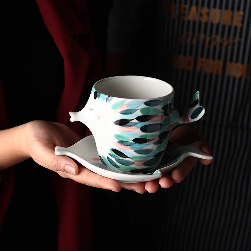 2019 Naujo Dizaino Bučiavosi Žuvų Keraminės Kavos Puodelis ir Lėkštelė Juokinga Porceliano Mados Zakka Tazas Kavinė Espresso Pora Puodelis Puodelis Dovanų
