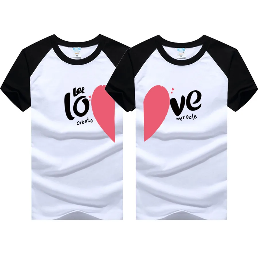 Korėjos Mados Atitikimo Pora Drabužių Širdies MEILĘ, Print T-Shirt Moterims, Vyrams Medvilnės trumpomis Rankovėmis Pora Marškinėliai Mėgėjams Užsakymą