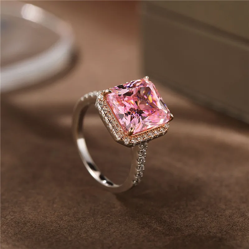 Elegantiškas 6ct Rožinis Safyras, Deimantas Žiedas Originalus 925 sterlingas sidabro Dalyvavimas Vestuvių juostoje Žiedai Moterims, Šaliai, Papuošalai