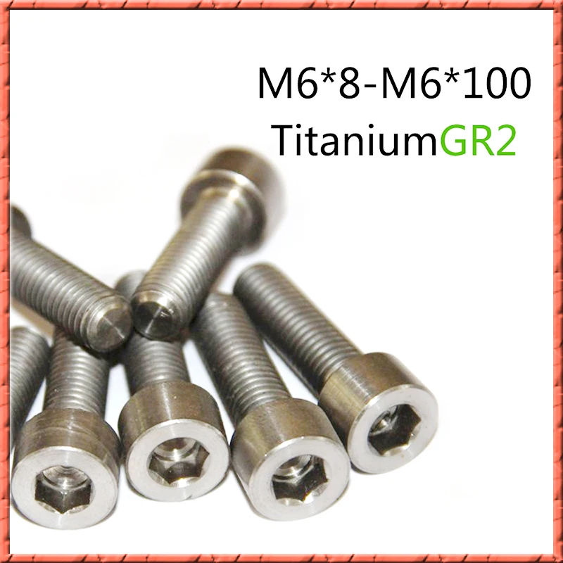 20-50pcs/daug titano turas varžtas GR2 din912 hex lizdo dangtelio varžtai, cilindro galva, šešiakampis plienas varžtas M6x6/8/10/12/15/20/25/30-100