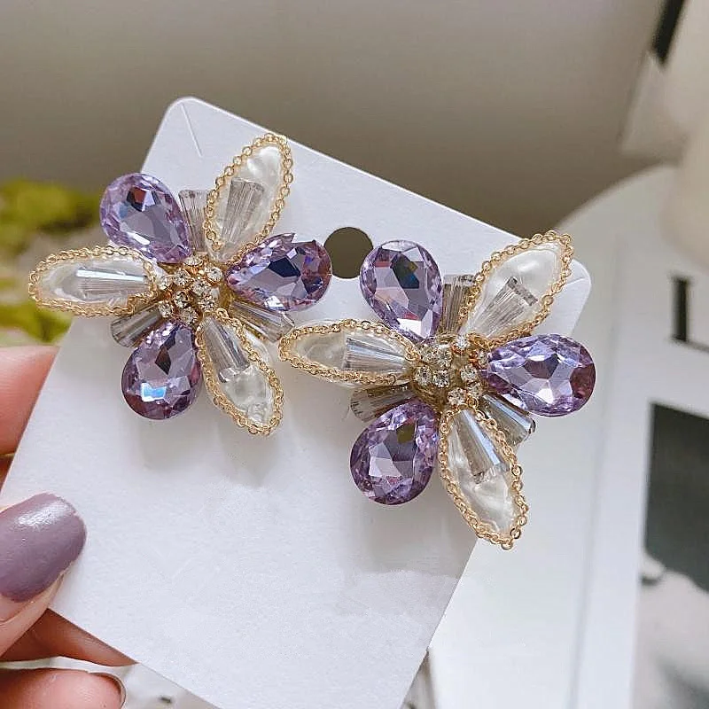 2020 Naują Atvykimo Derliaus Elegantiška Violetinė Crystal Gėlių Stud Auskarai Moterų Mados Saldus Prabangūs Papuošalai Dovanų Šalis