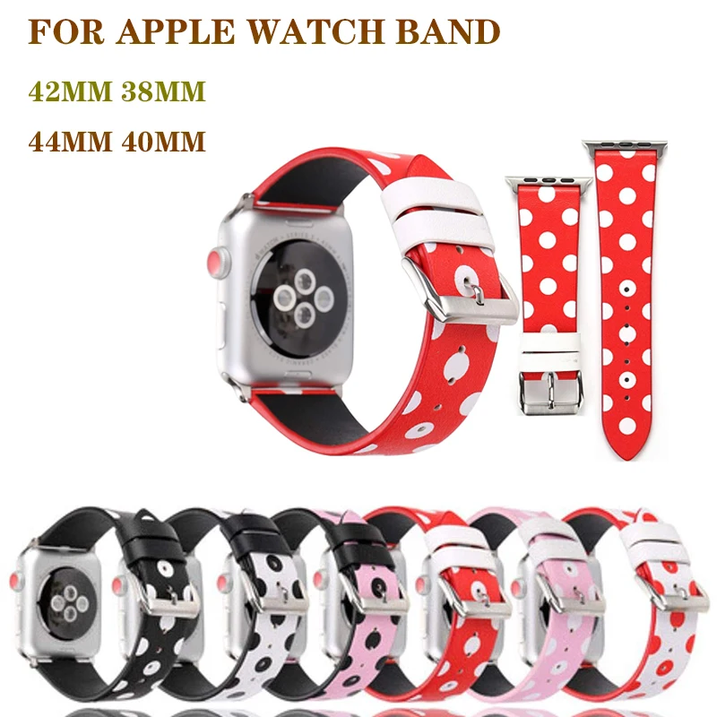 Mielas kropkowany Modelis Genuin Odos Apyranke Dirželio apple watchband 4 44/40mm Suderinama iWatch serijos 3/2/1 42/38mm