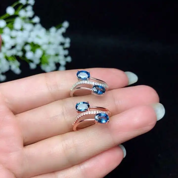 Handworked papuošalai Piršto žiedai, Gamtos nekilnojamojo mėlynas safyras žiedas 925 sterlingas sidabro Baudos handworked papuošalai Piršto žiedai