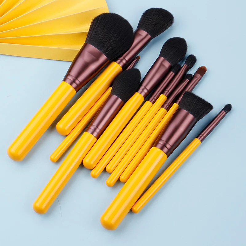 MyDestiny makiažo teptukas-Geltona serija 11pcs sintetinių plaukų šepečiai set-face&eye kosmetikos pen-dirbtinių plaukų-grožis-beginer įrankis