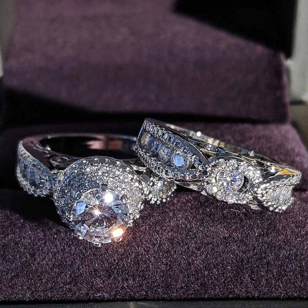2020 naujas prabangus halo 925 sterlingas sidabro vestuvių žiedas rinkinys moterims lady jubiliejų dovana lašas laivybos moonso R5080