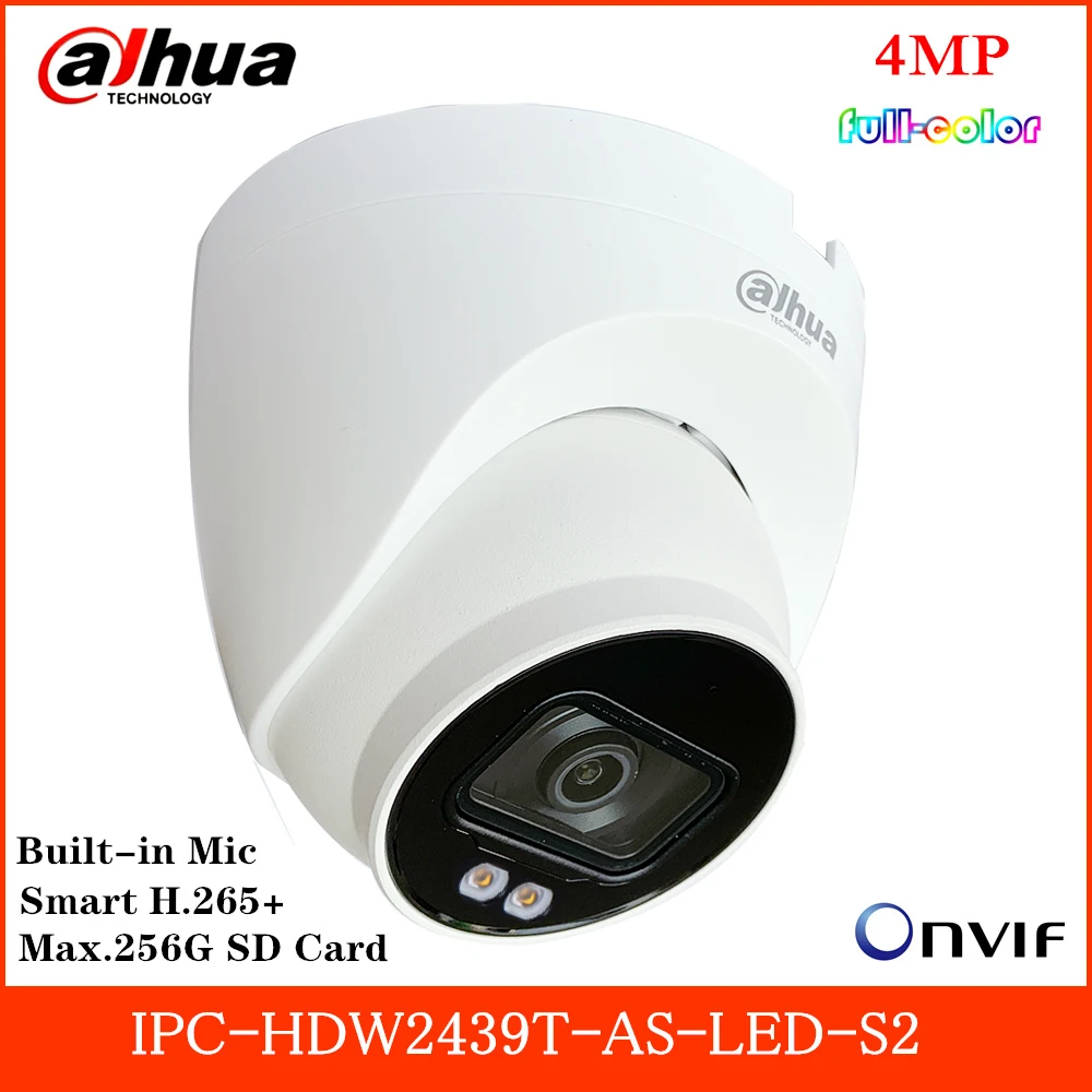 Dahua 4MP IP Kameros Lite Full Obuolio Tinklo Kamera IPC-HDW2439T-KAIP-LED-S2, Built-in Mic 2.8 3.6 mm mm Fiksuotas Objektyvas, Poe Fotoaparatas