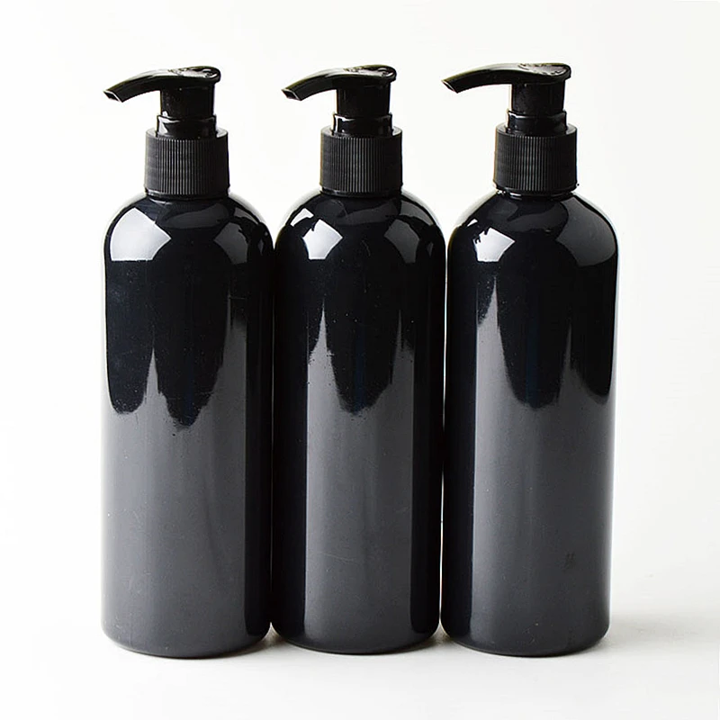20pcs 300ml Juodos spalvos kosmetikos PET buteliai, tuščios, šampūnas, losjonas, siurblio konteinerio plastiko kosmetikos pakuotės su dozatorius,dušo želė