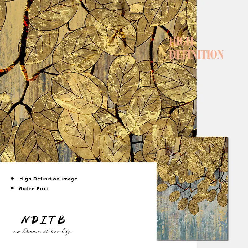 Šiuolaikinio Meno Aukso Medžio Lapų Drobės Plakatas Abstrakčiai Sienos Menas Spausdinti Modernaus Stiliaus Tapybos Šiaurės Šalių Namų Puošybai Nuotrauką