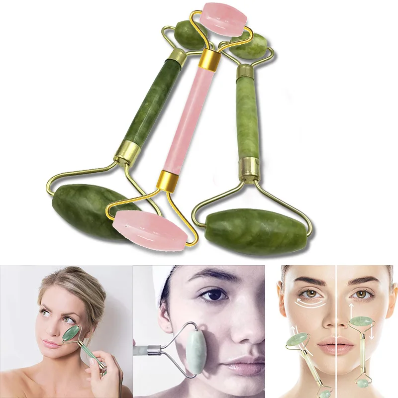 Jade roller plonas veidą grožio priemone jade roller veido massager atsipalaiduoti svorio du kartus galva žalias kombinezonas jade masažas stumti