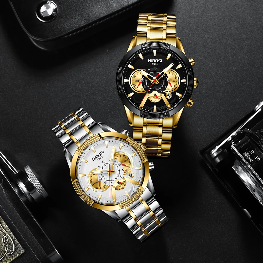 NIBOSI 2020 Naujas Vyrai Laikrodžiai Top Brand Prabanga Aukso Laikrodis Kvarcinis Žiūrėti Vyrų Vandeniui Sporto Chronograph Relogio Masculino