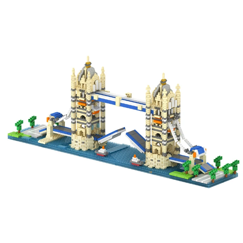 YZ Pasaulyje Garsaus Architektūros Tower Bridge Londone Blokai 3D Modelis Mini Diamond Plytų Pastatas Žaislas Berniukas Dovanos