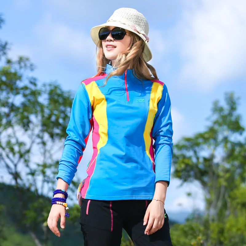 Pavasarį Moteris Lauke Kempingas Kelionėse Bėgioti-Žygiai Long Sleeve T-Shirt Padidinti Žemyn Rašybos Spalva Išlaikyti Šiltas Prakaitą Drabužius