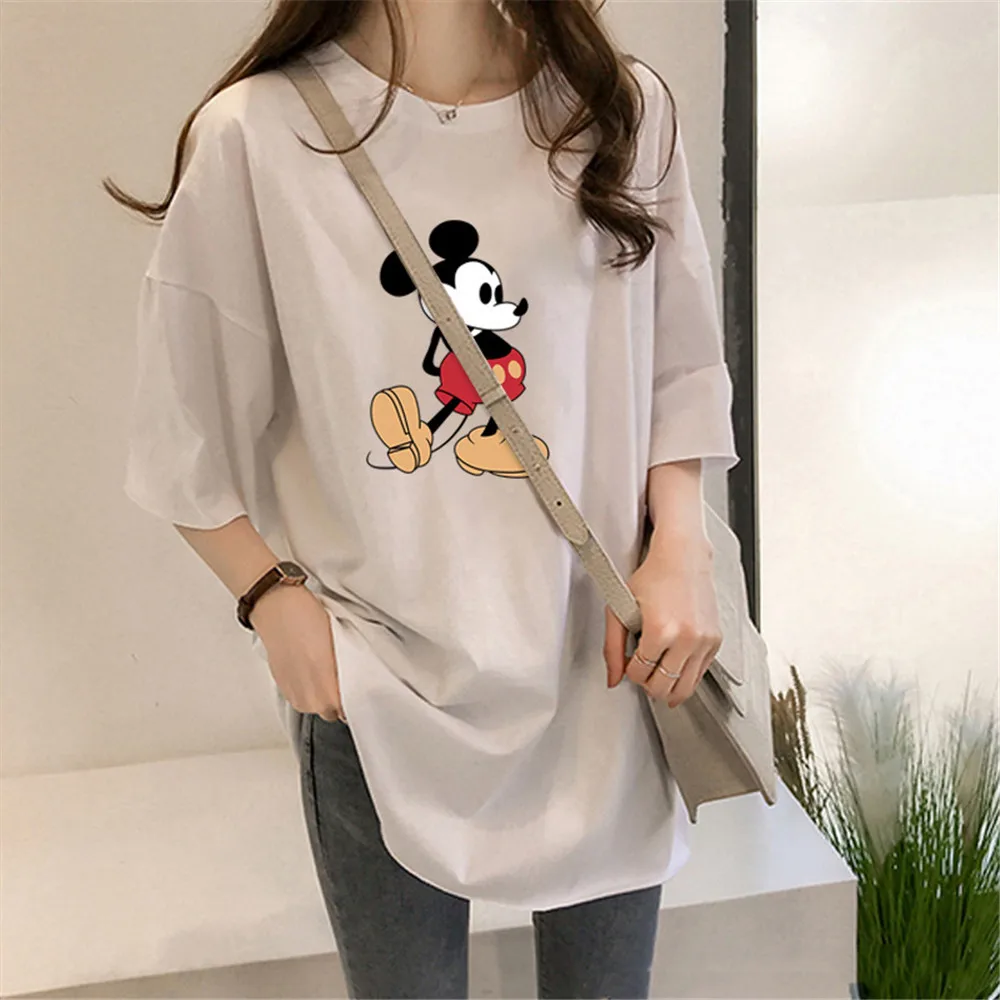Mickey Mouse, T-marškinėliai Moterims Tops Disnėjaus Vasaros Moterų Harajuku Tees T-shirts O-kaklo Drabužius Lady Prarasti Atsitiktinis Moterų marškinėliai