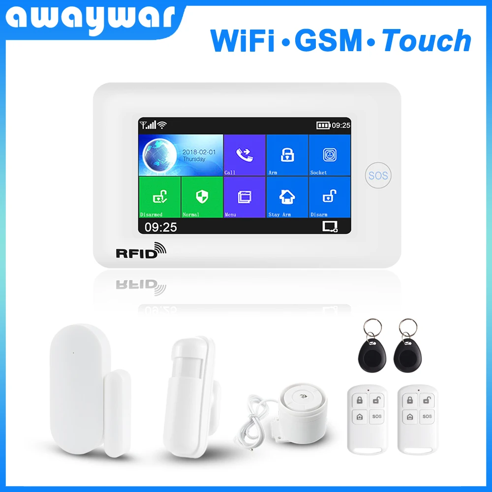 Awaywar WIFI, GSM namų Apsaugos nuo Įsilaužimo smart Signalizacijos Sistemos komplektas, 4,3 colių jutiklinis ekranas Tuya APP Nuotolinio Valdymo RDA Rankos Disarm