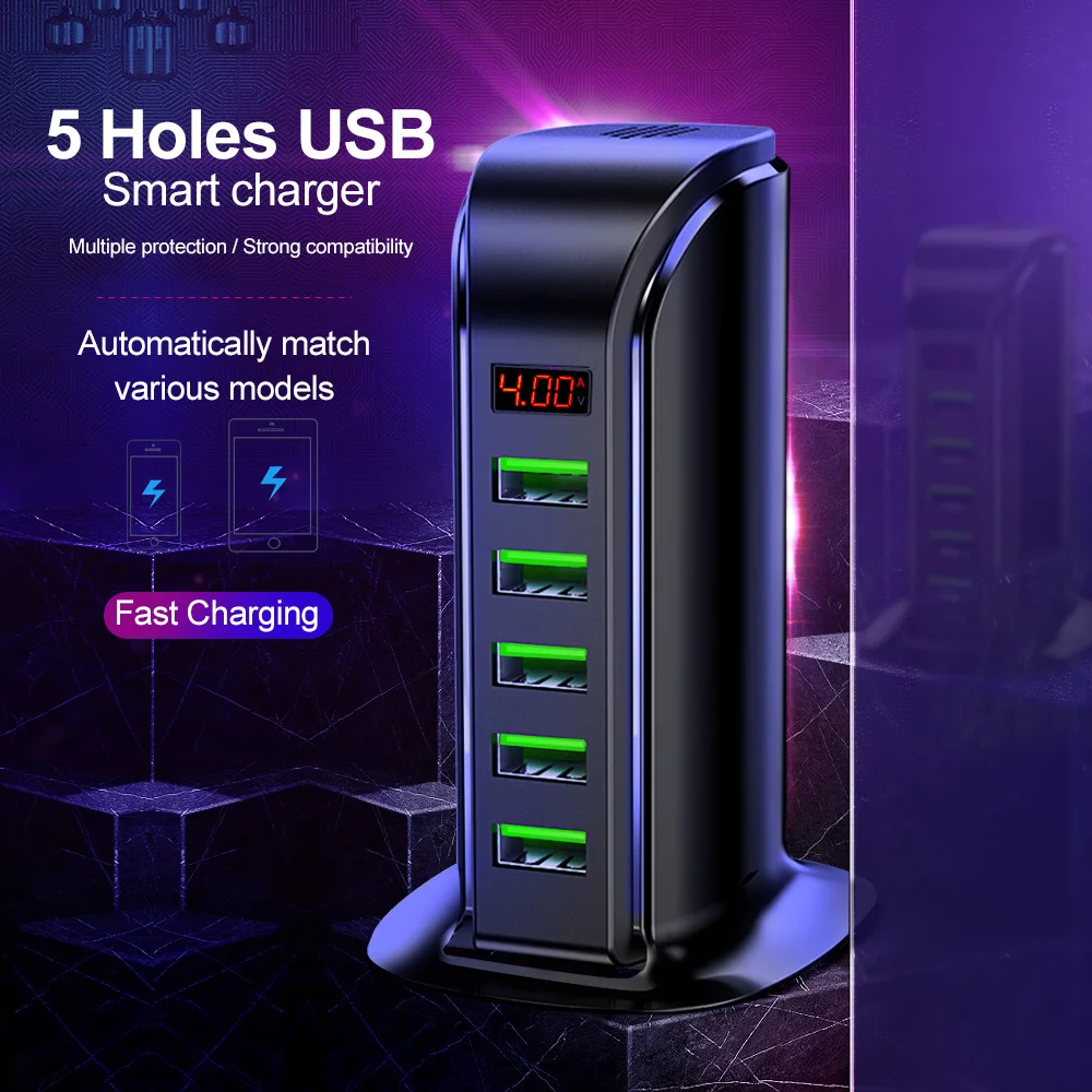 Elough 5 Port HUB USB Įkroviklis LED Ekranas, Multi USB Krovimo Doko Stotis Universalus Mobiliojo Telefono Darbastalio Sienelių Namuose, ES, JAV, UK Plug
