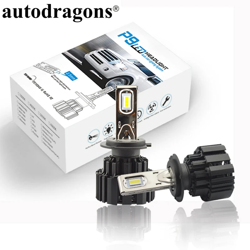 Autodragons P9 Serijos IP67 atsparus vandeniui Automobilio Žibintų lemputės H7/H11/H15/5202/9007/H4/H13/9004/PSX24 Ultra-plonas LED focus dizaino 50W
