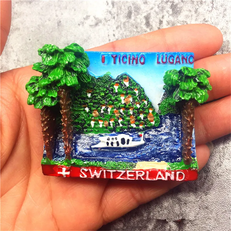 Šveicarija Yicino Lugano Ranka-dažytos Šaldytuvas Magnetinis Lipdukas Turistų Suvenyrų Dekoratyvinis Dervos Šaldytuvas Magnetas Amatų