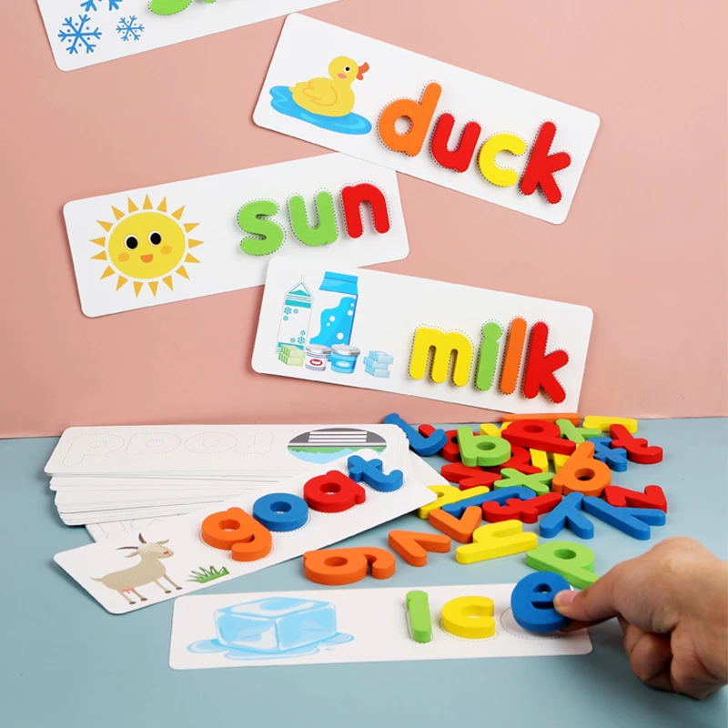 Montessori Rašybos Žodis Žaidimas Mediniai Vaikas Žaislai Ankstyvo Mokymosi Dėlionės Raide A Iki Z Abėcėlė 3D Puzzle Ikimokyklinio Ugdymo vaikų Žaislų