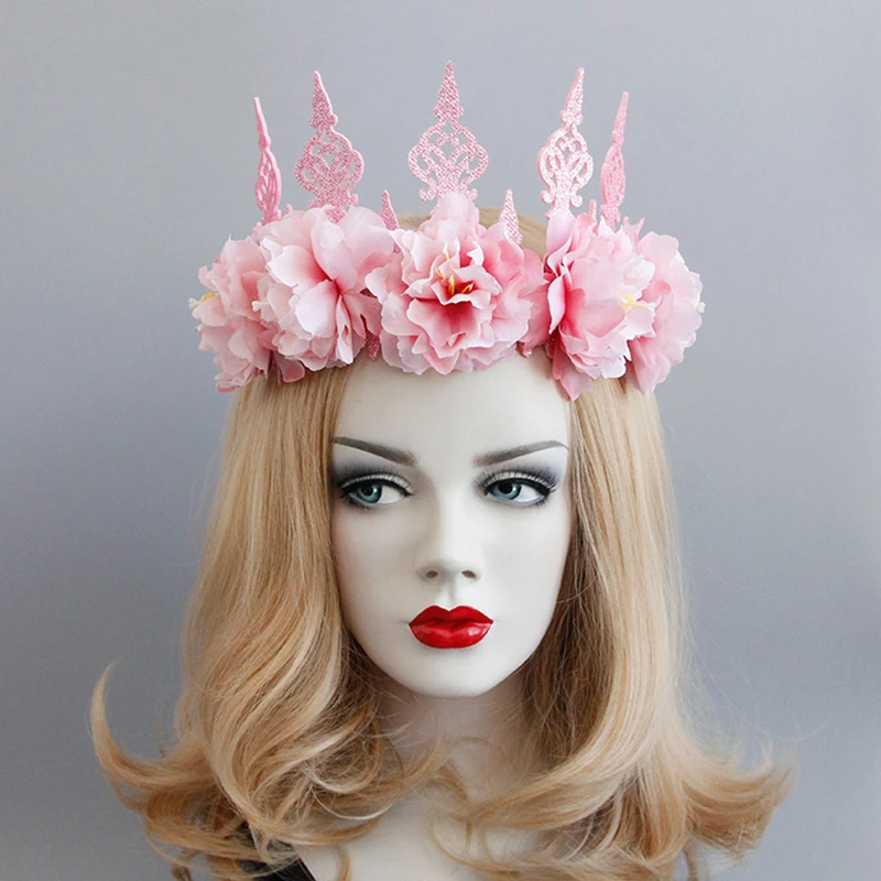 Crown Šukuosena Moterims, Pink Gėlių Mergaičių Princesė Juostelės Lankelis Moterų Neo-Gotikos Mados Vestuves Plaukų Papuošalai 2019