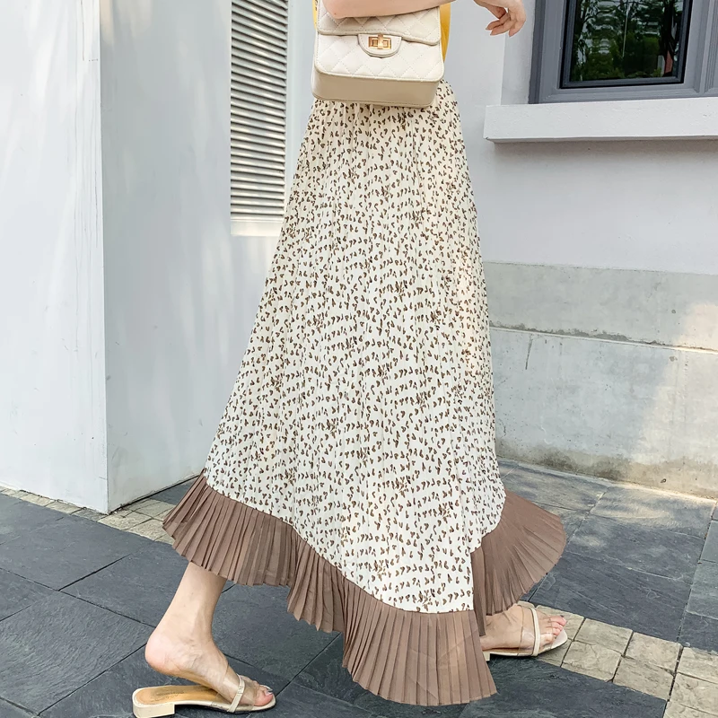 Qiukichonson Gėlių Sijonas Moterų 2020 M. Vasarą Klostuotas Sijonas korėjos Stilių Kratinys High Waisted Atsitiktinis Vidurio Ilgio Šifono sijonas