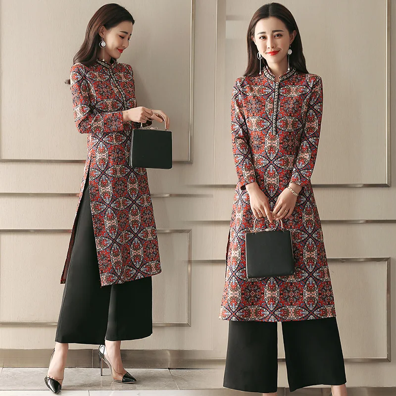 Nacionalinės stilius, spausdinta suknelė rudenį 2018 nauja, moterų ilgas moterų pavasario Kinų stiliaus užimantys temperamentas sijonas