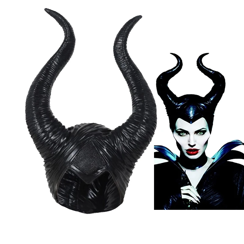 Helovyno Cosplay Maleficent Ragana Ragai Skrybėlę Galvos Apdangalai Latekso Kaukė Galvos Šalmas Partijos Juodosios Karalienė