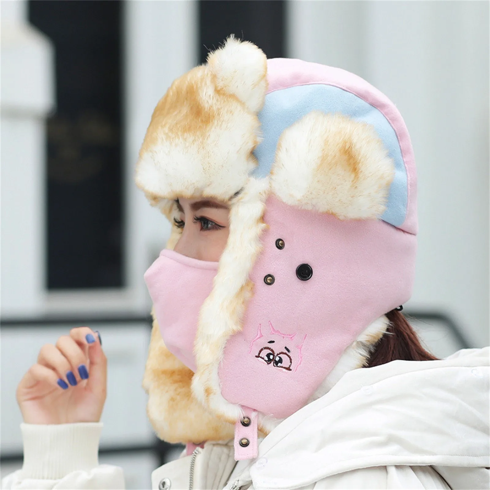Moterys, Merginos Skrybėlę Sniego Slidinėjimo Ausies Atvartu apsauginės ausinės Žiemą Šiltas Medvilnės Pliušas Bžūp Lauko Lei Feng Beanie Kepurė Dviratį Skrybėlę Veido Kaukė маска